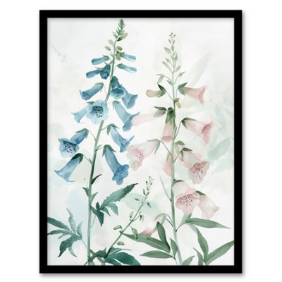 B&Q -  Framed Wall Art Pink Blue Foxglove Flowers Modern Watercolour Print12X16 Inch