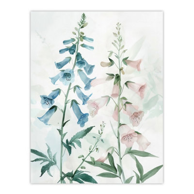 B&Q -  Unframed Wall Art Pink Blue Foxglove Flowers Modern Watercolour12X16 Inch
