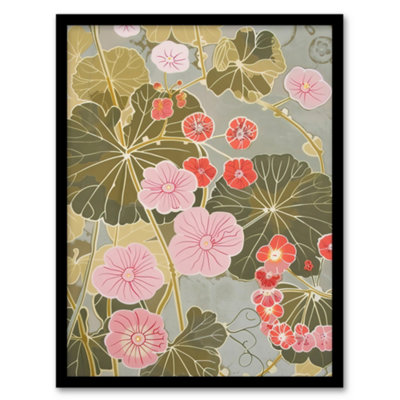 Artery8 Framed Wall Art Pink Geranium Flowers Artwork Pastel Foliage Print12X16 Inch from B&Q