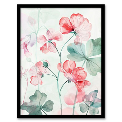 Artery8 Framed Wall Art Red Pastel Geranium Flowers Modern Watercolour Print12X16 Inch from B&Q