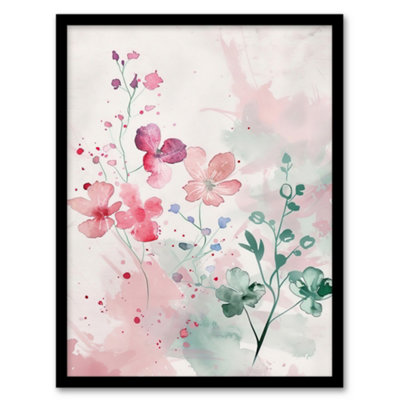 Artery8 Framed Wall Art Pretty Light Geranium Flowers Pastel Watercolour Print12X16 Inch from B&Q
