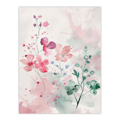 Artery8 Unframed Wall Art Pretty Light Geranium Flowers Pastel Watercolour12X16 Inch from B&Q