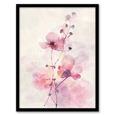 Artery8 Purple Geranium Flower Pastel Modern Watercolour Wall Art PrintA4 Size from B&Q
