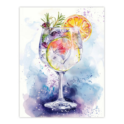Artery8 Unframed Wall Art Sloe Gin Tonic Fruit Cocktail Modern Watercolour12X16 Inch from B&Q
