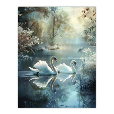 Artery8 Unframed Wall Art Graceful Swans Tranquil Winter Lake Painting12X16 Inch from B&Q
