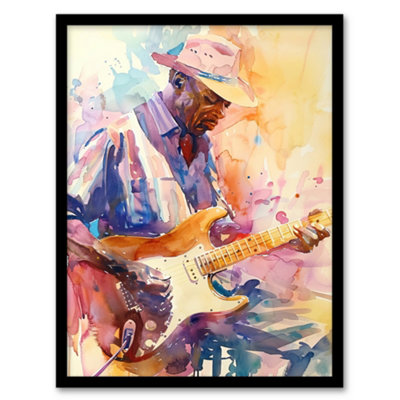 Artery8 Framed Wall Art Electric Guitarist Music Portrait Watercolour Print12X16 Inch from B&Q