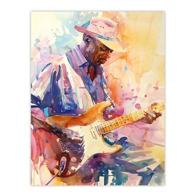Artery8 Unframed Wall Art Electric Guitarist Music Portrait Watercolour12X16 Inch from B&Q