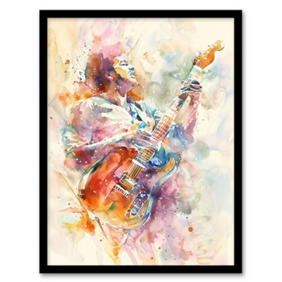 Artery8 Colourful Watercolour Electric Guitar Musician Wall Art PrintA4 Size from B&Q