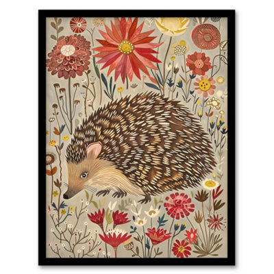 Artery8 Framed Wall Art Cute Hedgehog Floral Artwork Rustic Woodland Print12X16 Inch from B&Q