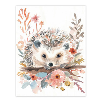 Artery8 Unframed Wall Art Hedgehog In Wildflowers Modern Watercolour Pastel12X16 Inch from B&Q