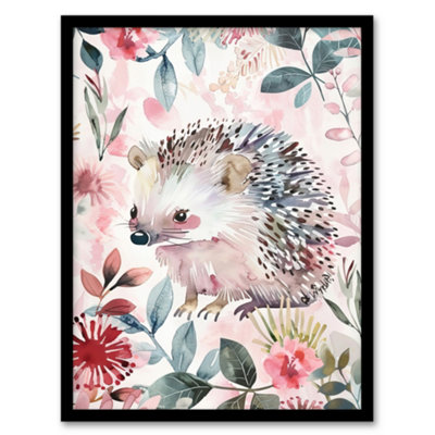 Artery8 Cute Pastel Hedgehog In Wildflowers Watercolour Wall Art PrintA4 Size from B&Q