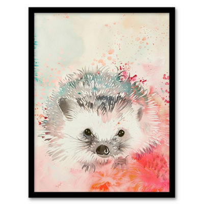 Artery8 Adorable Watercolour Hedgehog Modern Light Pink Wall Art PrintA4 Size from B&Q