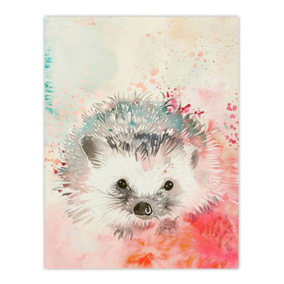 Artery8 Unframed Wall Art Adorable Watercolour Hedgehog Modern Light Pink12X16 Inch from B&Q