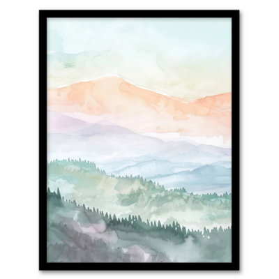 Artery8 Framed Wall Art Mountain Mist Forest Landscape Hiking Watercolour Print12X16 Inch from B&Q