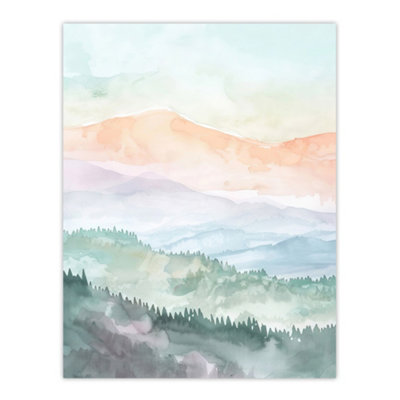 Artery8 Unframed Wall Art Mountain Mist Forest Landscape Hiking Watercolour12X16 Inch from B&Q