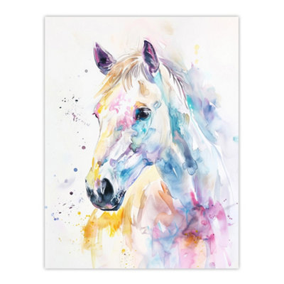 Artery8 Unframed Wall Art Colourful Horse Head Portrait Modern Watercolour12X16 Inch from B&Q