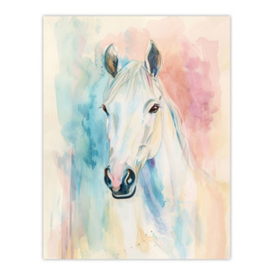 Artery8 Unframed Wall Art Pastel Watercolour White Horse Head Portrait12X16 Inch from B&Q