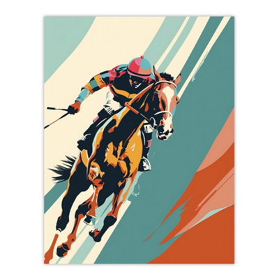 Artery8 Unframed Wall Art Jockey On Racehorse Animal Race Colourful Pop12X16 Inch from B&Q