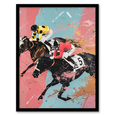 Artery8 Horserace Jockeys Horse Racing Bold Dynamic Wall Art PrintA4 Size from B&Q