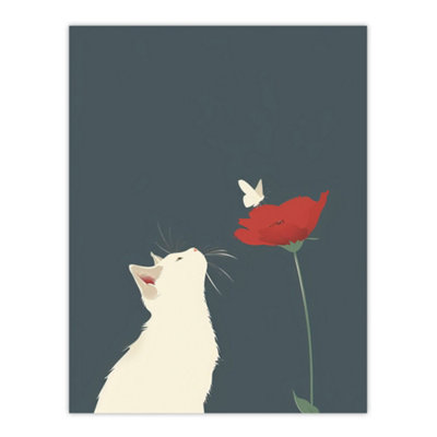 Artery8 Unframed Wall Art White Kitten With Rose Butterfly Artwork Cute12X16 Inch from B&Q