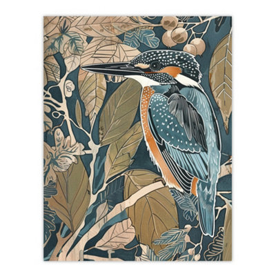 B&Q -  Unframed Wall Art Kingfisher Bird On Tree Branch Blue Botanical12X16 Inch