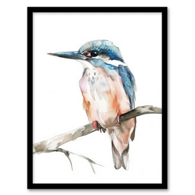 Artery8 Blue Kingfisher Bird Modern Watercolour Simple Wall Art PrintA4 Size from B&Q