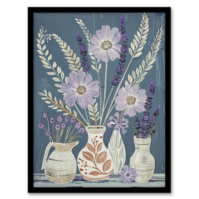 Artery8 Framed Wall Art Lavender Flower Bouquet Vases Purple Still Life Print12X16 Inch from B&Q