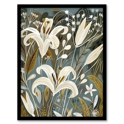 Artery8 White Lilies Flower Blooms Floral Artwork Wall Art PrintA4 Size from B&Q
