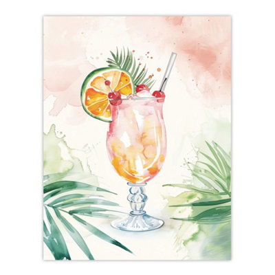 Artery8 Unframed Wall Art Tropical Mai Tai Cocktail Modern Watercolour12X16 Inch from B&Q