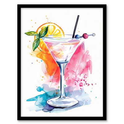 Artery8 Manhattan Cocktail Bright Modern Watercolour Wall Art PrintA4 Size from B&Q