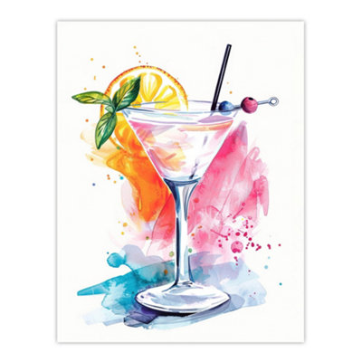 Artery8 Unframed Wall Art Manhattan Cocktail Bright Modern Watercolour12X16 Inch from B&Q