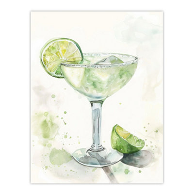 Artery8 Unframed Wall Art Lime Green Margarita Cocktail Modern Watercolour12X16 Inch from B&Q