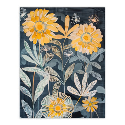Artery8 Unframed Wall Art Marigold Flowers Artwork Dark Forest Floral Blue12X16 Inch from B&Q