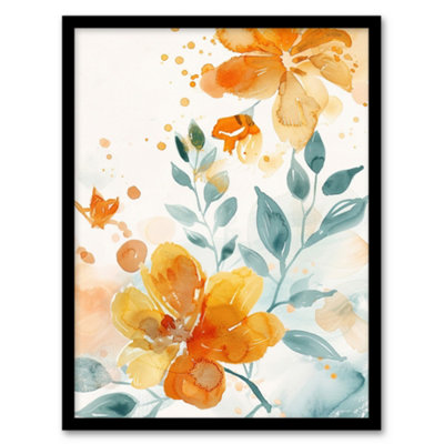 Artery8 Marigold Flowers In Bloom Modern Watercolour Wall Art PrintA4 Size from B&Q