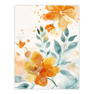 Artery8 Unframed Wall Art Marigold Flowers In Bloom Modern Watercolour12X16 Inch from B&Q