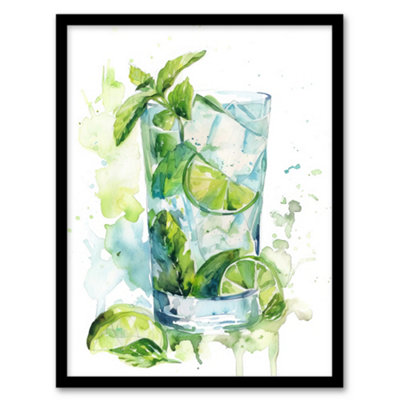 B&Q -  Classic Mojito Cocktail Modern Watercolour Mint Wall Art PrintA4 Size
