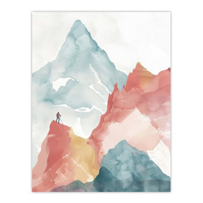 Artery8 Unframed Wall Art Mountain Climber Hiking Landscape Watercolour12X16 Inch from B&Q