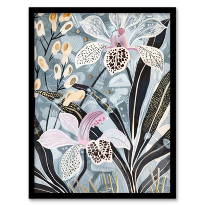 Artery8 Orchid Flowers Artwork Exotic Dark Floral Bloom Wall Art PrintA4 Size from B&Q