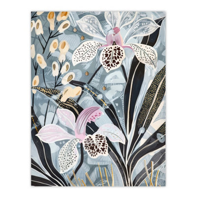 Artery8 Unframed Wall Art Orchid Flowers Artwork Exotic Dark Floral Bloom12X16 Inch from B&Q