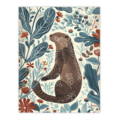 Artery8 Unframed Wall Art Cute Scandi Rustic Otter Botanical Flowers12X16 Inch from B&Q