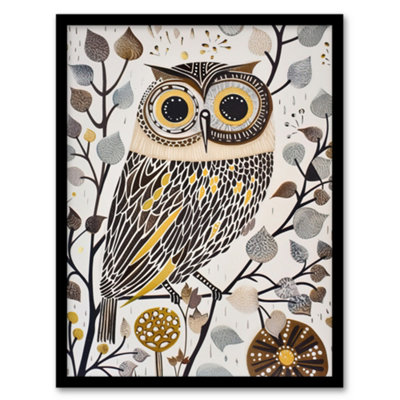 Artery8 Framed Wall Art Rustic Quirky Owl Bird Autumn Tree Bright Fun Print12X16 Inch from B&Q