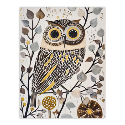 Artery8 Unframed Wall Art Rustic Quirky Owl Bird Autumn Tree Bright Fun12X16 Inch from B&Q