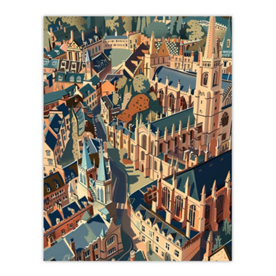 B&Q -  Unframed Wall Art Oxford Cityscape Artwork Church Cathedral12X16 Inch