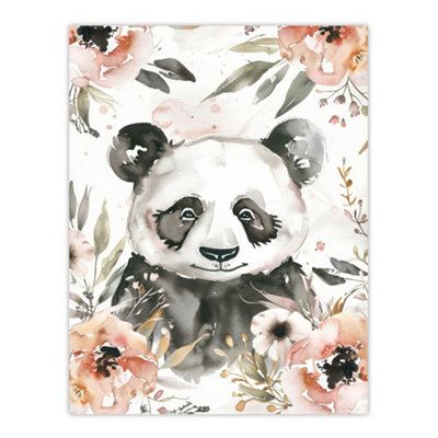 Artery8 Unframed Wall Art Sweet Panda Watercolour Portrait Wildflowers Cute12X16 Inch from B&Q