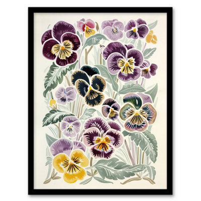 Artery8 Floral Purple Yellow Pansies Wildflower Painting Wall Art PrintA4 Size from B&Q