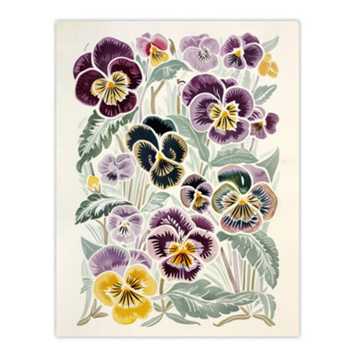 Artery8 Unframed Wall Art Floral Purple Yellow Pansies Wildflower Painting12X16 Inch from B&Q