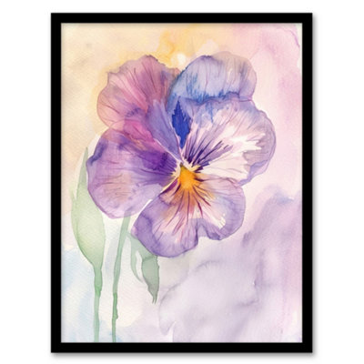 Artery8 Single Pansy Modern Watercolour Purple Floral Wall Art PrintA4 Size from B&Q