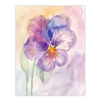 Artery8 Unframed Wall Art Single Pansy Modern Watercolour Purple Floral12X16 Inch from B&Q