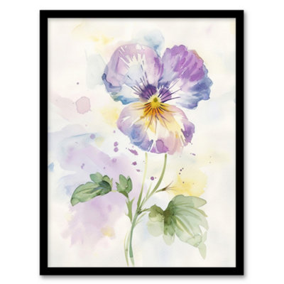Artery8 Framed Wall Art Single Purple Pansy Simple Floral Watercolour Print12X16 Inch from B&Q