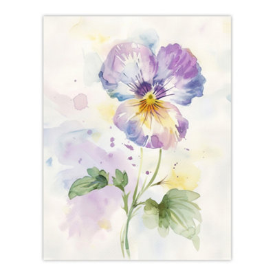 Artery8 Unframed Wall Art Single Purple Pansy Simple Floral Watercolour12X16 Inch from B&Q
